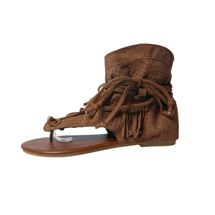 Damen Sandalen mit modernen Fransen und Lochmuster Drune
