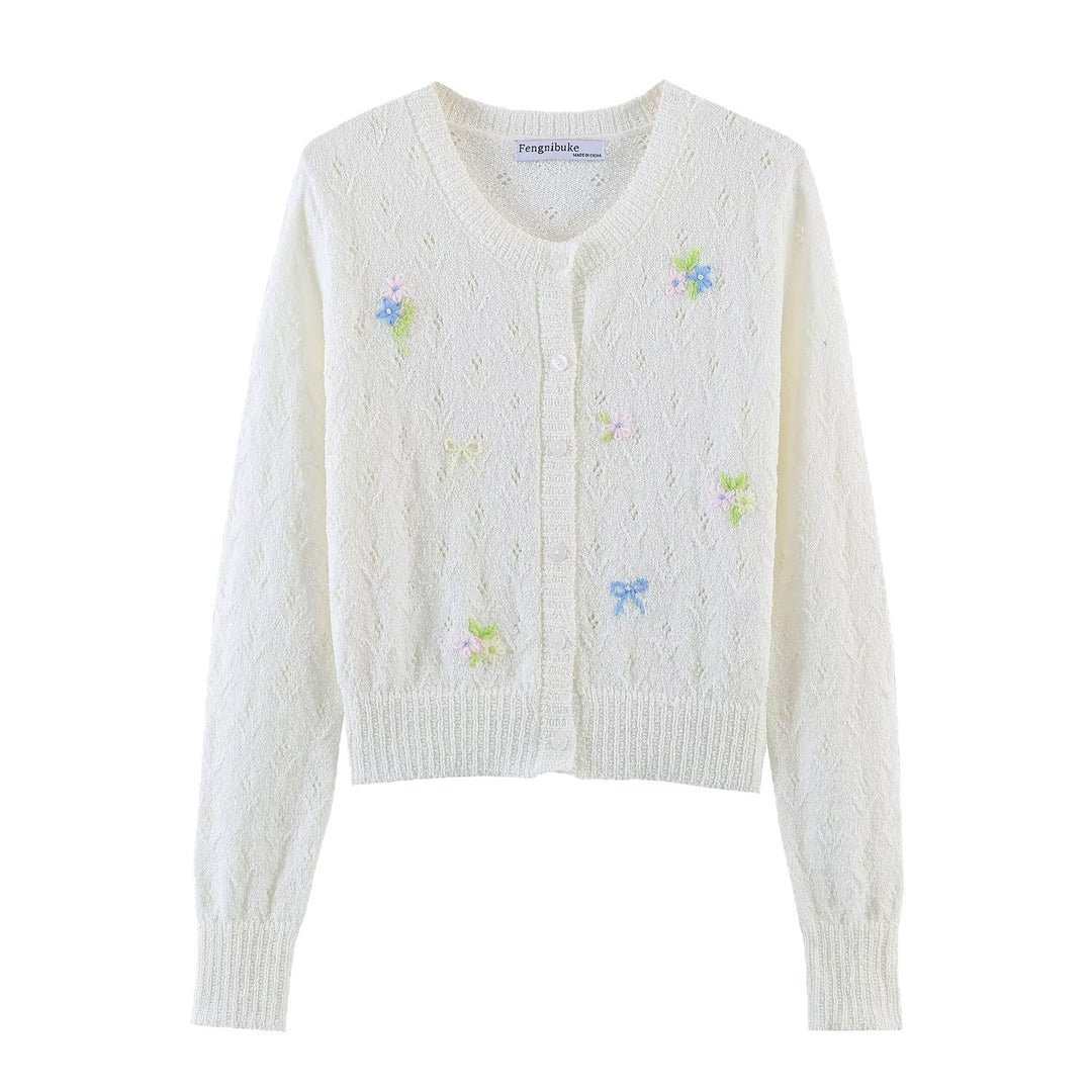 Damen Feiner Strick-Cardigan mit Blumenstickerei und tailliertem Saum Drune