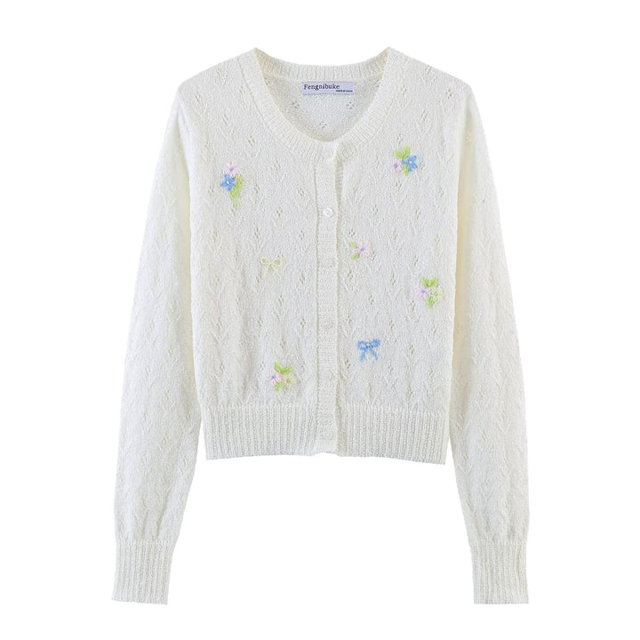 Damen Feiner Strick-Cardigan mit Blumenstickerei und tailliertem Saum Drune