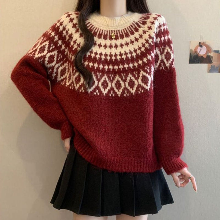 Damen Kuscheliger Strickpullover mit nordischem Muster Drune