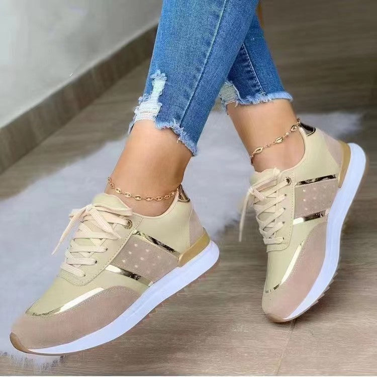 Damen stylische Fashion-Sneaker mit dekorativen Nieten Metallic-Details und gepolstertem Komfortfußbett Drune