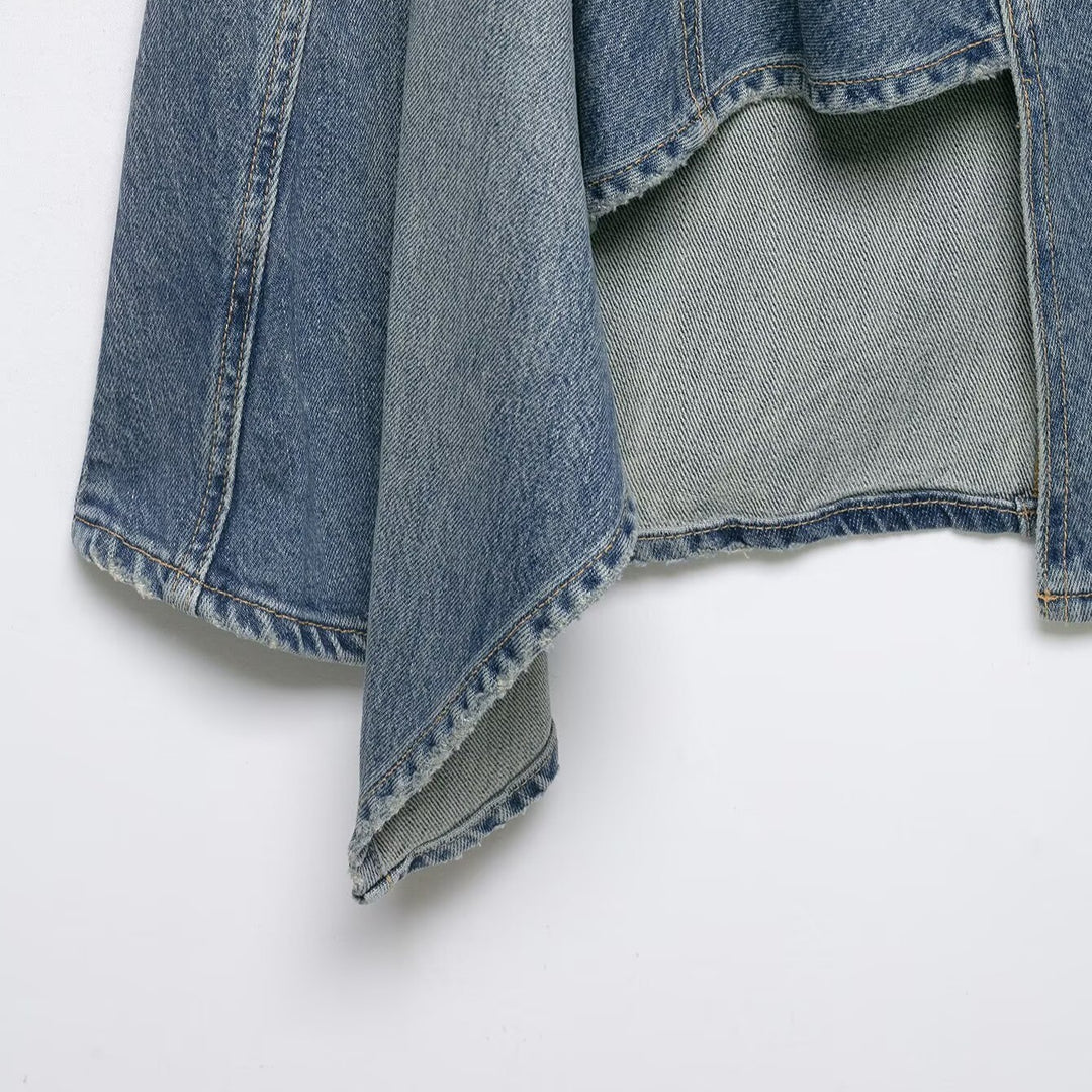 Damen Asymmetrischer Denim‑Wickelrock mit Einsätzen und Taschen Drune