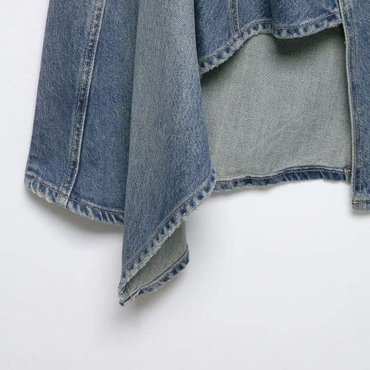 Damen Asymmetrischer Denim‑Wickelrock mit Einsätzen und Taschen Drune