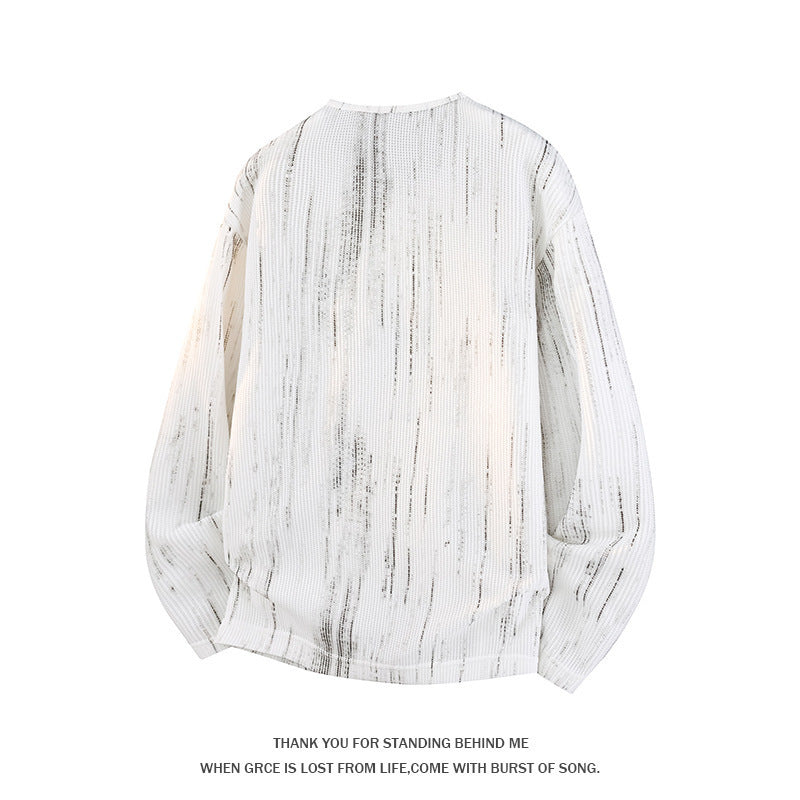 Herren Oversize Strickpullover mit Henley-Ausschnitt und feiner Strukturstreifen Drune