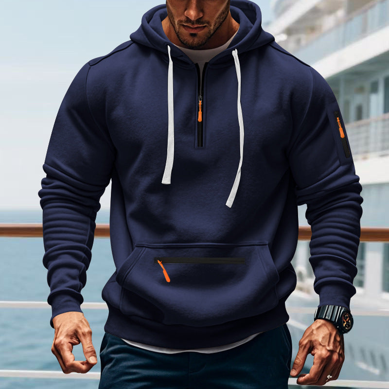 Herren sportlicher Kapuzenpullover mit praktischem Zwei-Wege-Reißverschluss und seitlichen Taschen Drune
