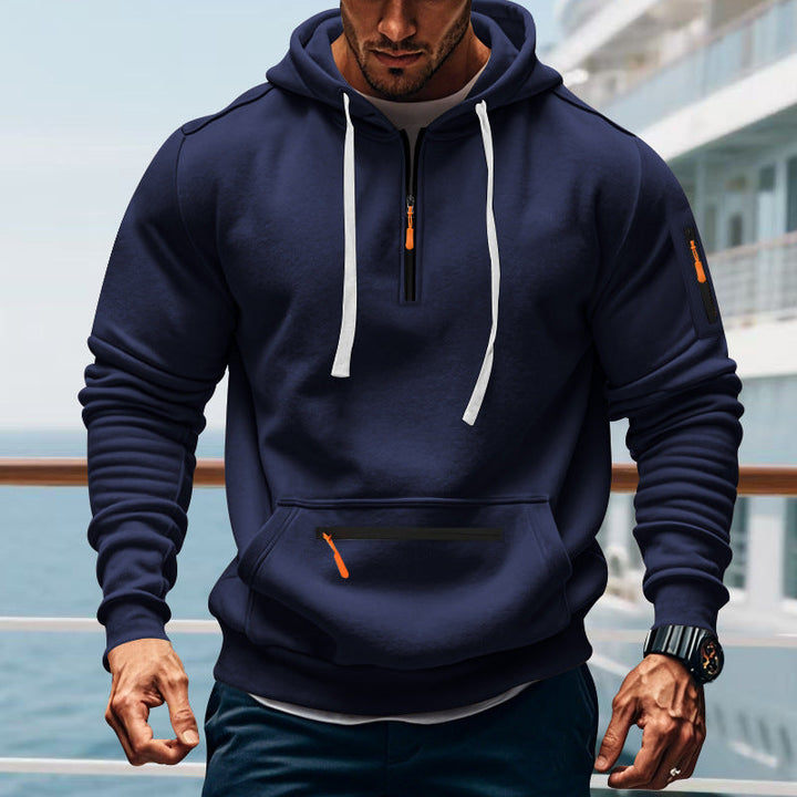 Herren sportlicher Kapuzenpullover mit praktischem Zwei-Wege-Reißverschluss und seitlichen Taschen Drune