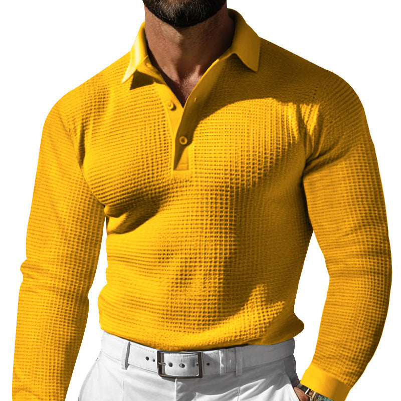 Herren Waffelstruktur-Poloshirt mit Langarm, Slim-Fit und Kentkragen Drune