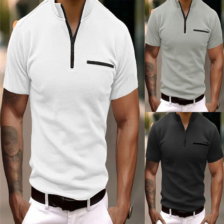 Herren Kurzarm Shirt mit Modischem Reißverschluss Drune
