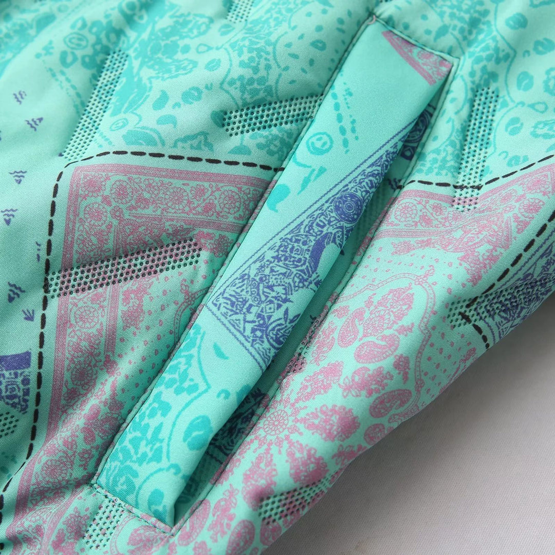 Damen nan gesteppte Bandana‑Print Bomberjacke mit Stehkragen, Eingrifftaschen und elastischem Saum Drune
