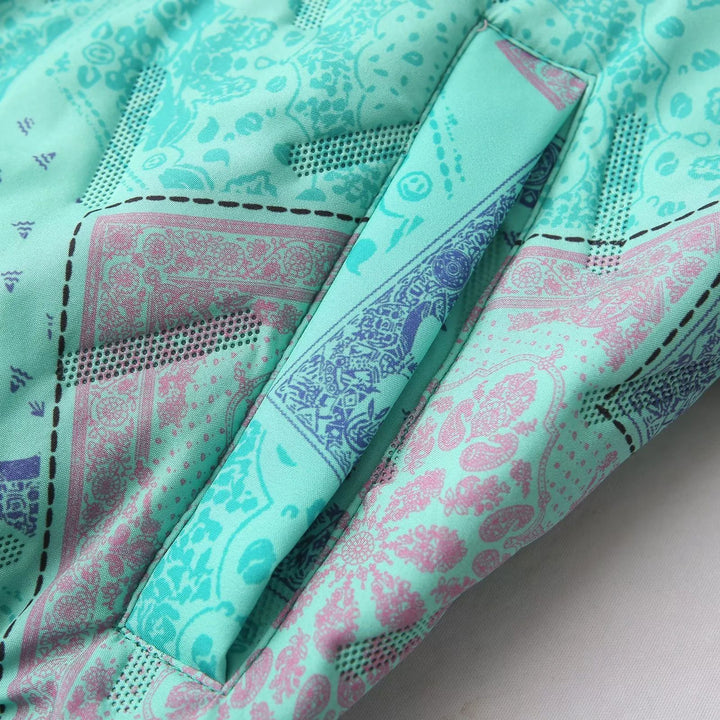 Damen nan gesteppte Bandana‑Print Bomberjacke mit Stehkragen, Eingrifftaschen und elastischem Saum Drune