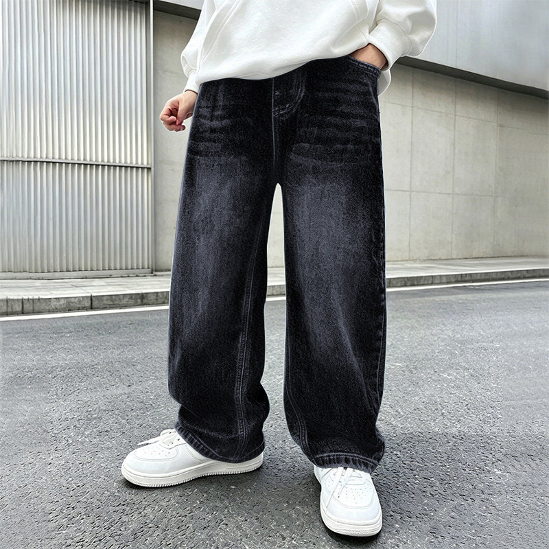Damen weite Jeanshose mit elastischem Bund und modischem Schnitt Drune