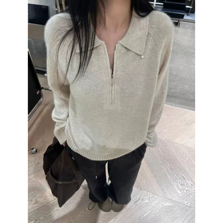 Damen Pullover mit seitlichem Reißverschluss und elegantem Kragen Drune