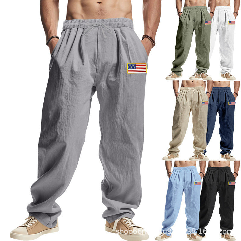 Herren Bequeme Freizeithose mit elastischem Bund und USA-Flaggenapplikation Drune