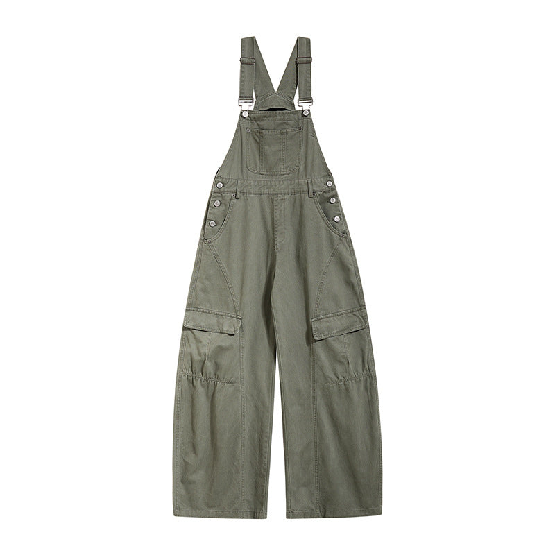 Damen weite Cargo-Latzhose mit verstellbaren Trägern und Multi-Taschen Drune