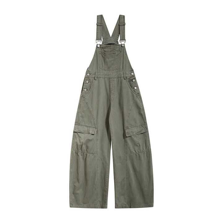 Damen weite Cargo-Latzhose mit verstellbaren Trägern und Multi-Taschen Drune