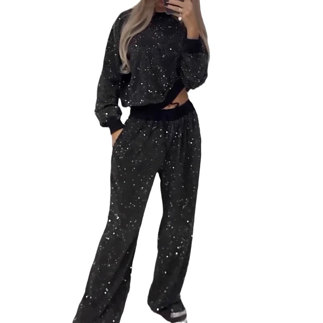 Damen funkelndes Lounge-Outfit mit elastischem Bund und modernem Schnitt Drune