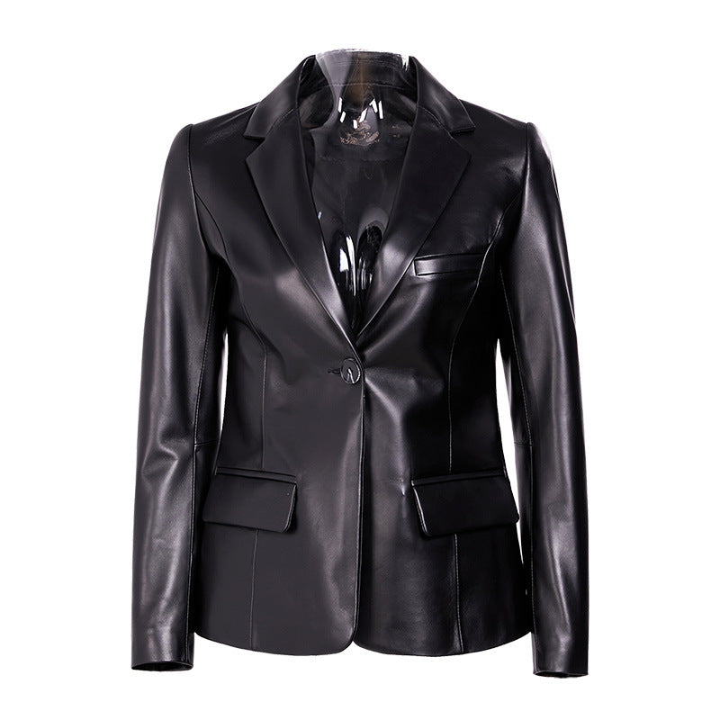 Damen Klassischer Lederblazer Drune