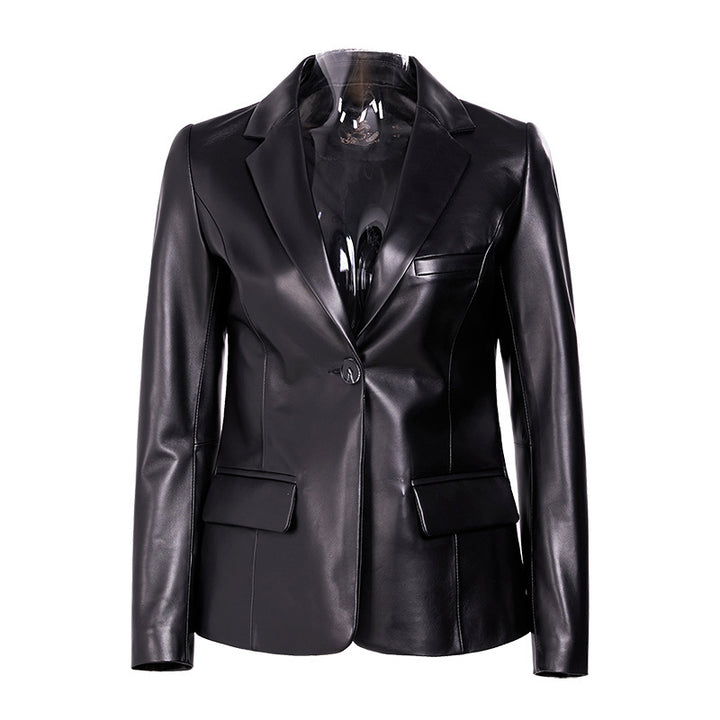 Damen Klassischer Lederblazer Drune