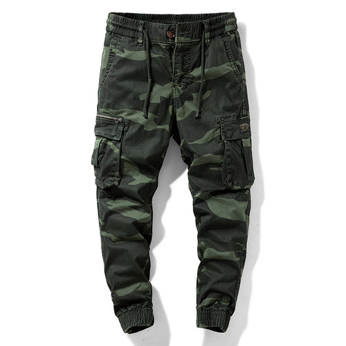 Herren Camouflage‑Cargo‑Jogger aus robustem Baumwollmix mit Tunnelzugbund, Reißverschluss‑Tasche und gerippten Knöcheln Drune