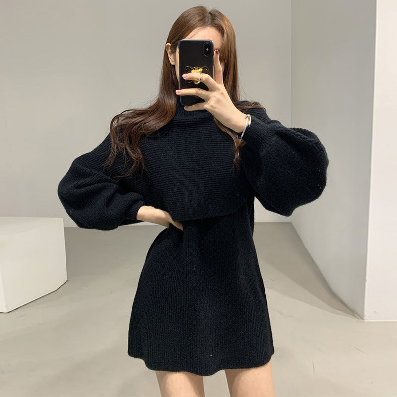 Damen modisches Strickkleid mit voluminösen Ärmeln und komfortablem Schnitt Drune