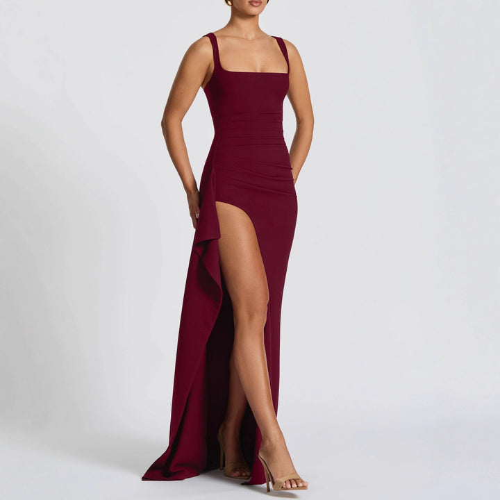 Damen Elegantes Maxikleid mit seitlichem Schlitz und raffinierten Raffungselementen Drune