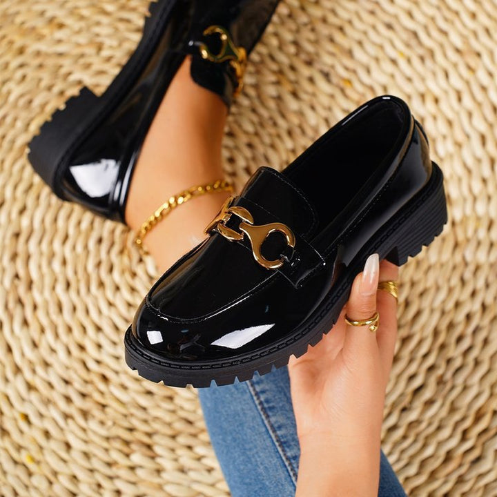 Damen nan elegante Lack-Plateau-Loafer mit dekorativer Schleife und profilierter Gummisohle Drune