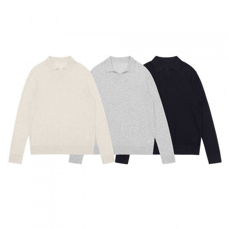 Unisex Feinstrick-Polo mit offenem Polokragen, leichtem Melange-Strick und gerippten Abschlüssen Drune