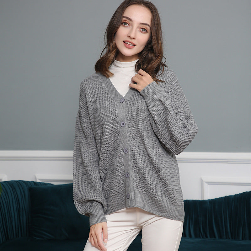 Damen Waffelstruktur-Cardigan mit tiefem V-Ausschnitt und kastigem Oversize-Schnitt Drune