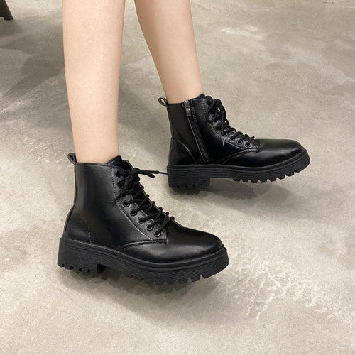 Damen modische Schnürstiefeletten mit robustem Profil Drune