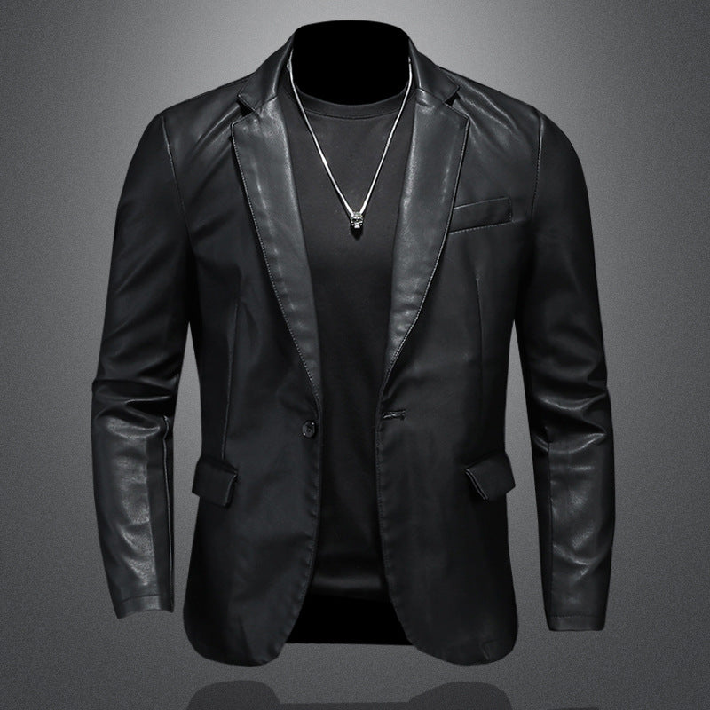 Herren Lederblazer im Slim-Fit mit Reverskragen und kontrastierenden Ledereinsätzen Drune