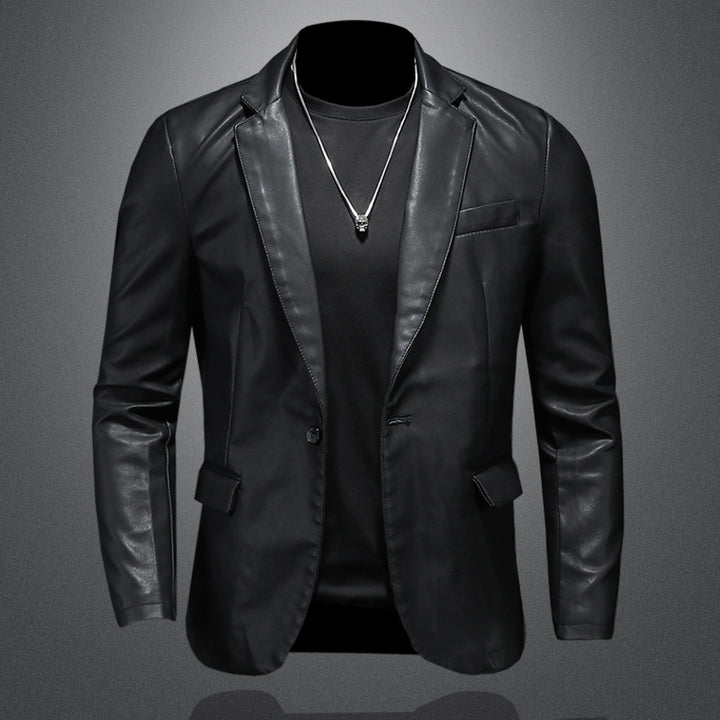 Herren Lederblazer im Slim-Fit mit Reverskragen und kontrastierenden Ledereinsätzen Drune