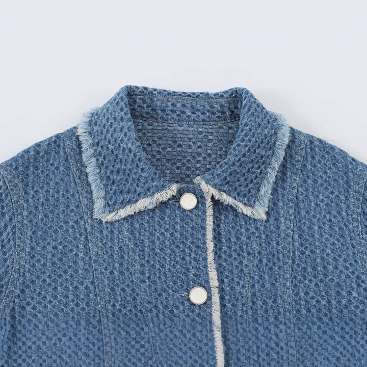 Damen Kurz geschnittene Bouclé-Tweed-Boxy-Jacke mit Fransenbesatz und aufgesetzten Klappentaschen Drune