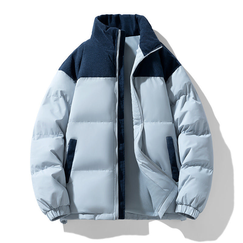Herren gesteppte Winterjacke mit Cordbesatz, hohem Stehkragen und wärmender Isolierung Drune