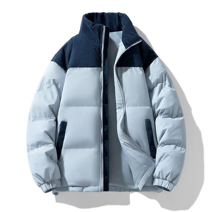 Herren gesteppte Winterjacke mit Cordbesatz, hohem Stehkragen und wärmender Isolierung Drune