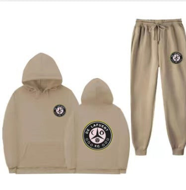 Damen bequeme Freizeit-Lounge-Anzug mit Kängurutasche und modernem Logo Drune