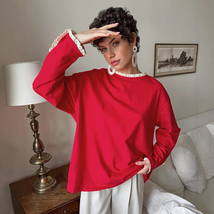 Damen eleganter Oversized-Pullover mit Rüschenärmeln Drune