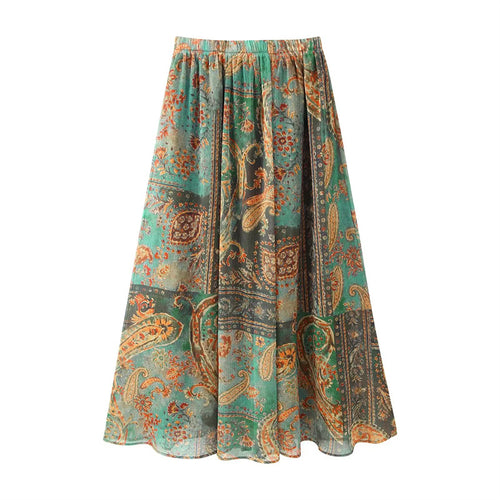 Damen nan fließender Maxi-Rock mit elastischem Bund, Paisley-Print und luftiger Chiffon-Optik Drune