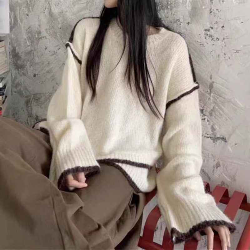Damen Grober Strickpullover mit Kontrastfarben und lässigem Schnitt Drune