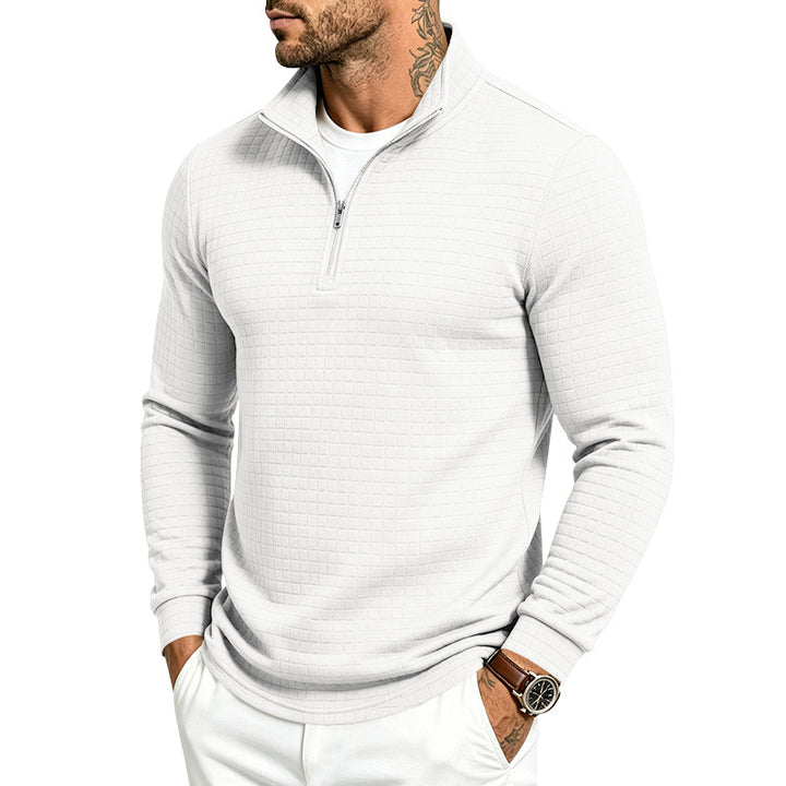 Herren Slim-Fit Pullover mit halbem Reißverschluss und geprägter Quadratstruktur Drune