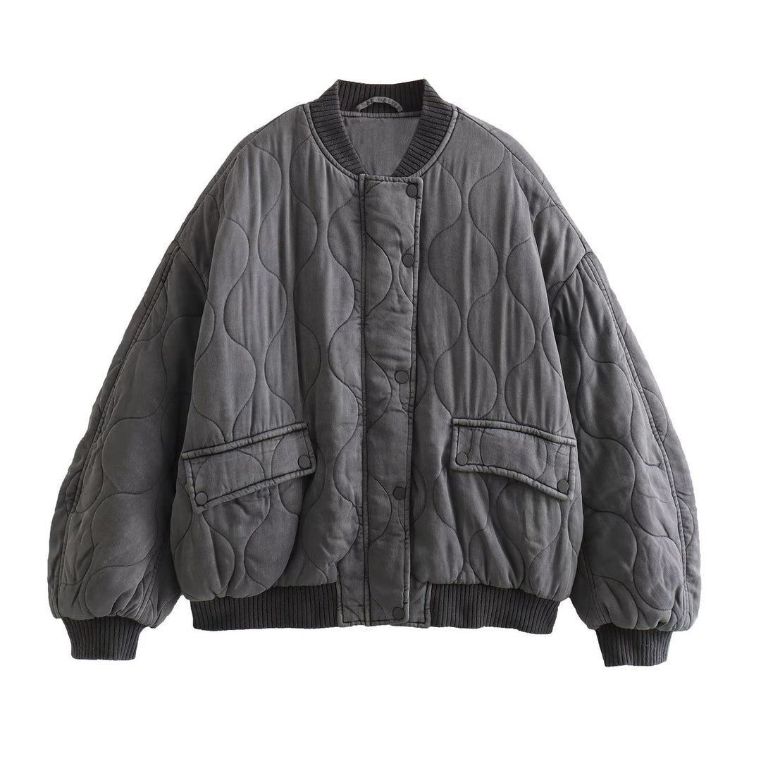 Damen Stepp-Bomberjacke mit Oversize-Silhouette, gerippten Bündchen und Pattentaschen Drune