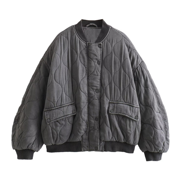 Damen Stepp-Bomberjacke mit Oversize-Silhouette, gerippten Bündchen und Pattentaschen Drune