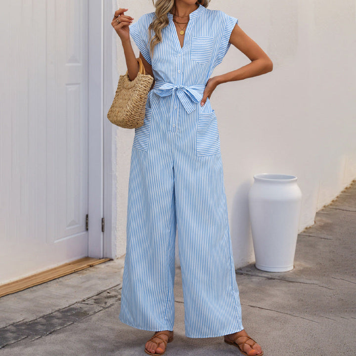 Damen Eleganter Jumpsuit mit schmalem Gürtel und Knopfdetails Drune