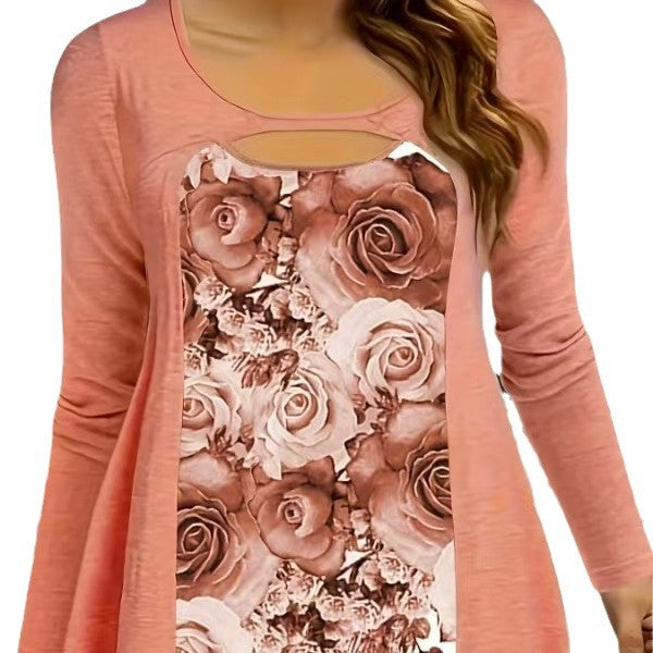 Damen Langarmshirt mit exklusivem Blumenmuster und verspieltem Ausschnitt Drune