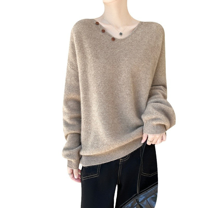 Damen lässiger Pullover mit dezenten Knopfdetails Drune