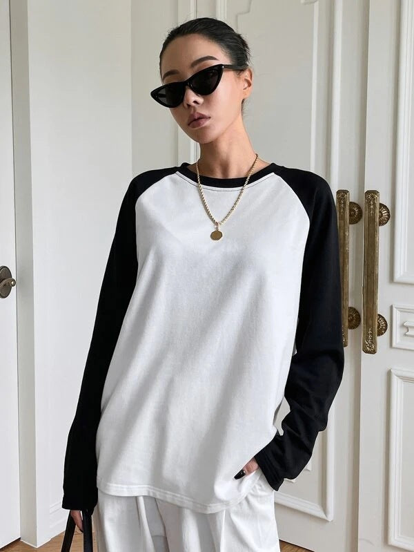 Damen Langarmshirt mit kontrastierenden Ärmeln Drune