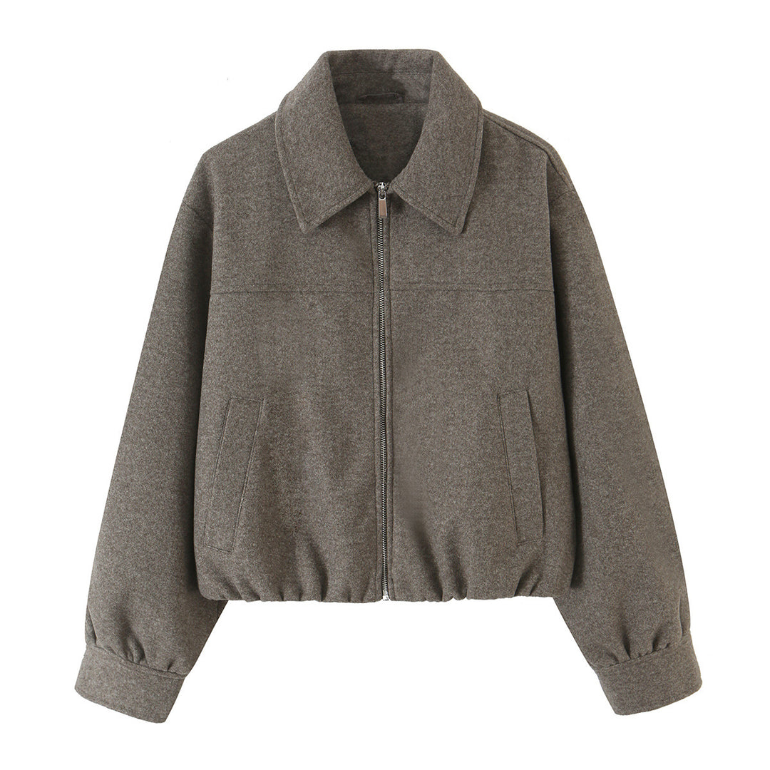 Damen Kurzjacke aus Wollmischung mit Reißverschluss und Ballonärmeln Drune