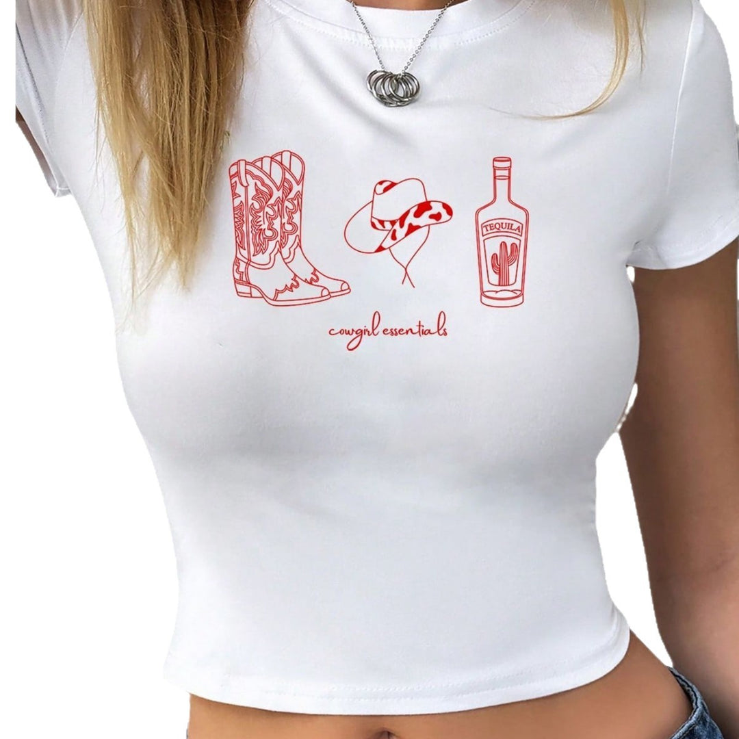 Damen Crop-T-Shirt mit kreativem Cowboy-Design Drune