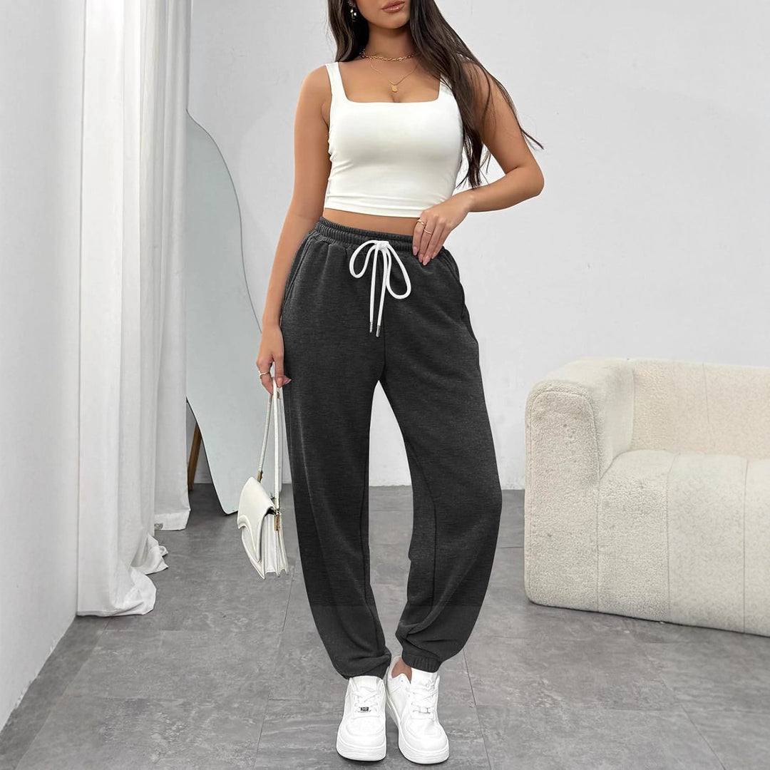 Damen High-Waist Jogginghose mit Tunnelzug, elastischen Bündchen und Seitentaschen Drune