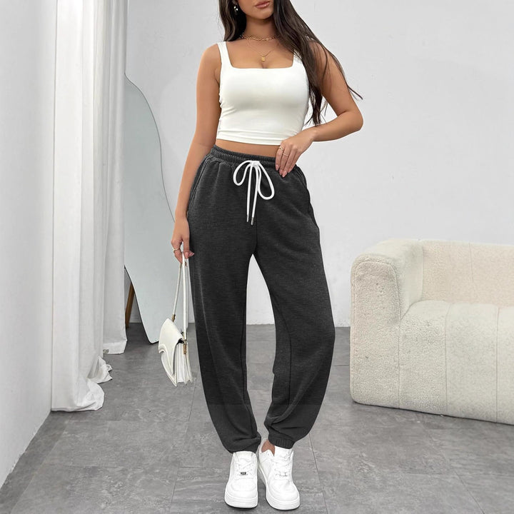 Damen High-Waist Jogginghose mit Tunnelzug, elastischen Bündchen und Seitentaschen Drune