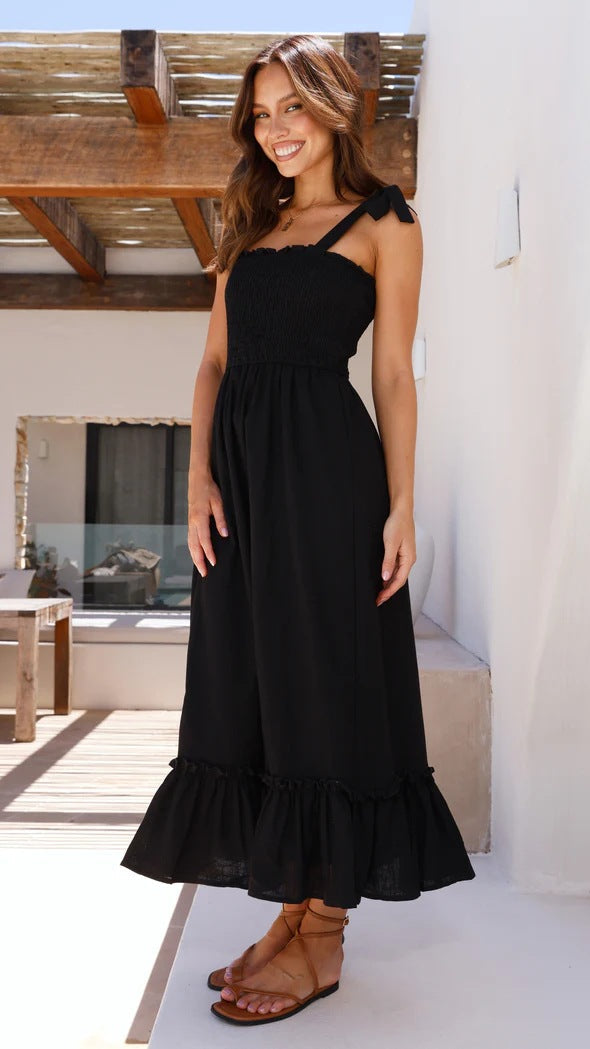 Damen Maxikleid mit verspieltem Rüschensaum und elastischem Oberteil Drune